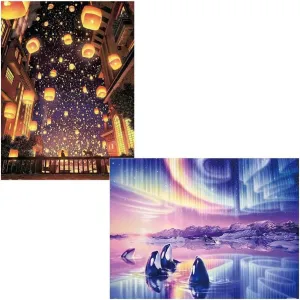 Pintoo Two Plastic Jigsaw Puzzles Bundle - 1200 Piece - ペい - Sky Lantern Festival and 1200 Piece - Kirk Reinert - Morning Song [H2412 H2562]