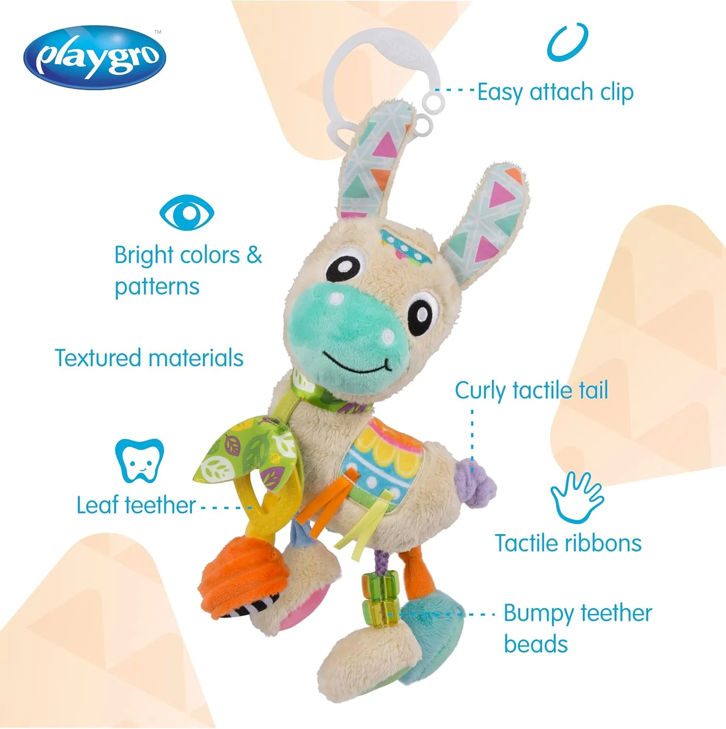 Playgro Sensory Friend Lupe Llama Sensory Toy - Ideal Stroller Toys for 0  Months Babies to Encourage Grasping with Rattle - Improve Baby Sight & Touch Senses with On-The-Go Fun for Newborn Baby Toys