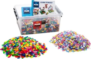 PLUS PLUS - Open Play Set - 7,000 Piece in Storage Tub - Basic, Neon, & Pastel Color Mix - Construction Building Stem Toy, Interlocking Mini Puzzle Blocks for Kids