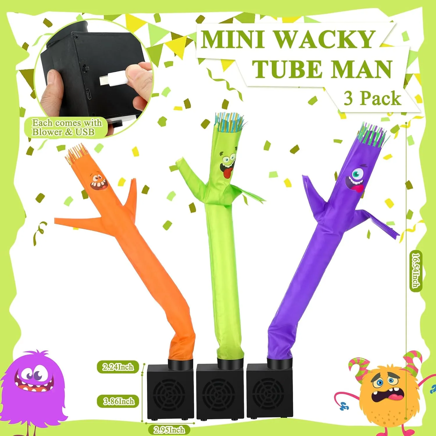 Poen 3 Pcs Mini Inflatable Tube Man Gift Funny Gag Birthday Wacky Waving Inflatable Guy with Blower Desktop Mini Dancer Gift for Women Party Decoration(Funny)