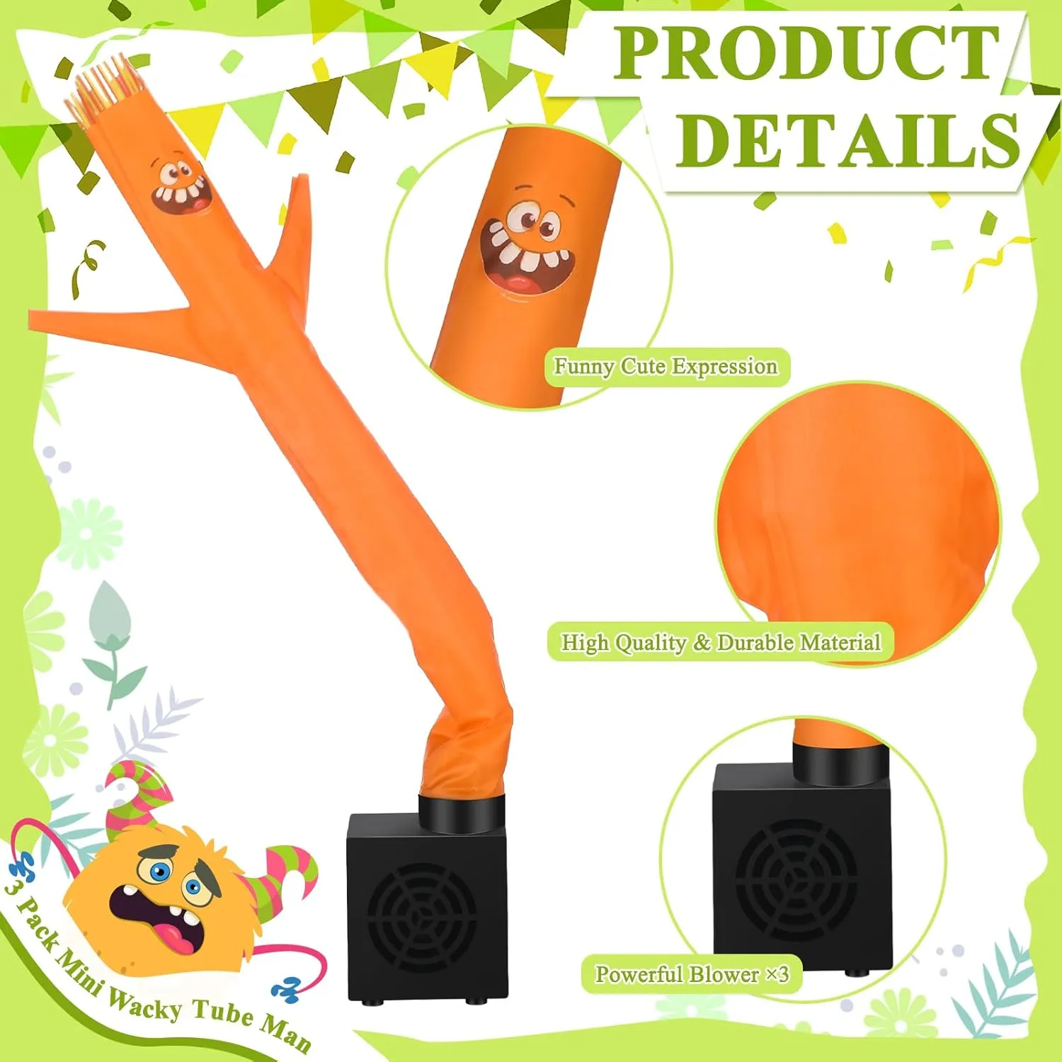 Poen 3 Pcs Mini Inflatable Tube Man Gift Funny Gag Birthday Wacky Waving Inflatable Guy with Blower Desktop Mini Dancer Gift for Women Party Decoration(Funny)