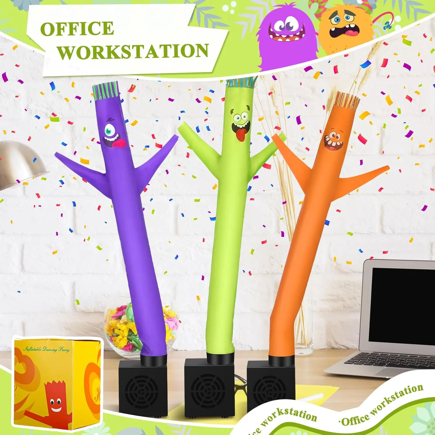Poen 3 Pcs Mini Inflatable Tube Man Gift Funny Gag Birthday Wacky Waving Inflatable Guy with Blower Desktop Mini Dancer Gift for Women Party Decoration(Funny)
