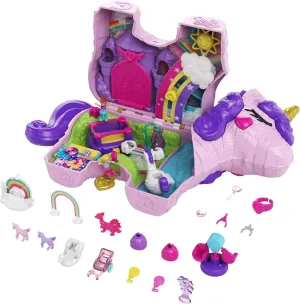 Polly Pocket Micro, Unicorn Party Playset, Pink Unicorn Toy with Purple Hair, 25 Toy Surprises Inside, Toys for Ages 4 and Up, One Playset, GVL88