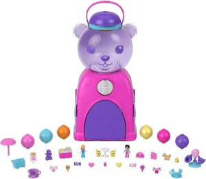 Polly Pocket Travel Toy, Gumball Bear Playset with 2 Micro Dolls & 26 Surprise Accessories, Animal Toy Compact