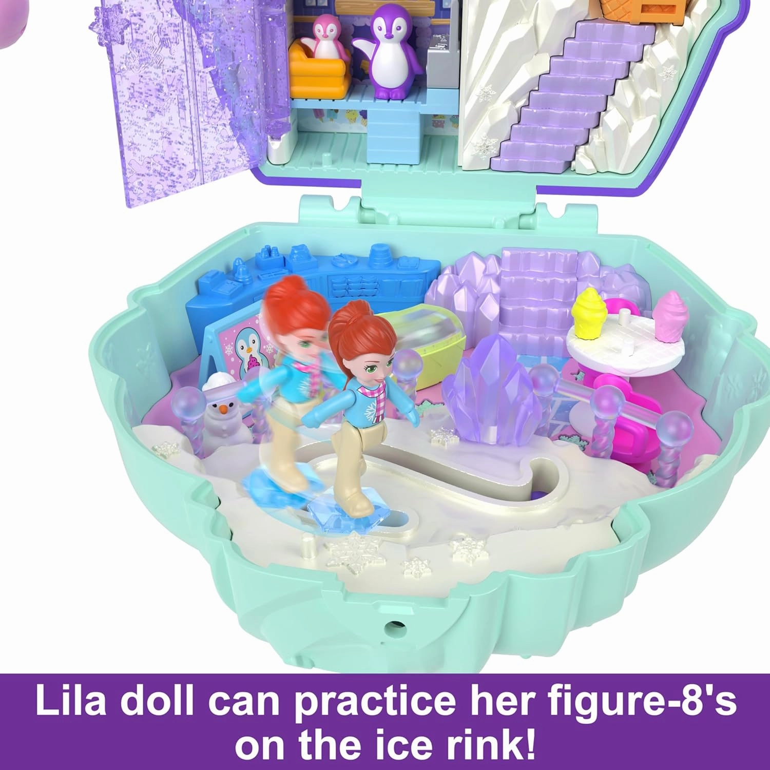 Polly Pocket Dolls & Playset, Snow Sweet Penguin Compact with 13 Accessories, Travel Toy with Fidget Exterior