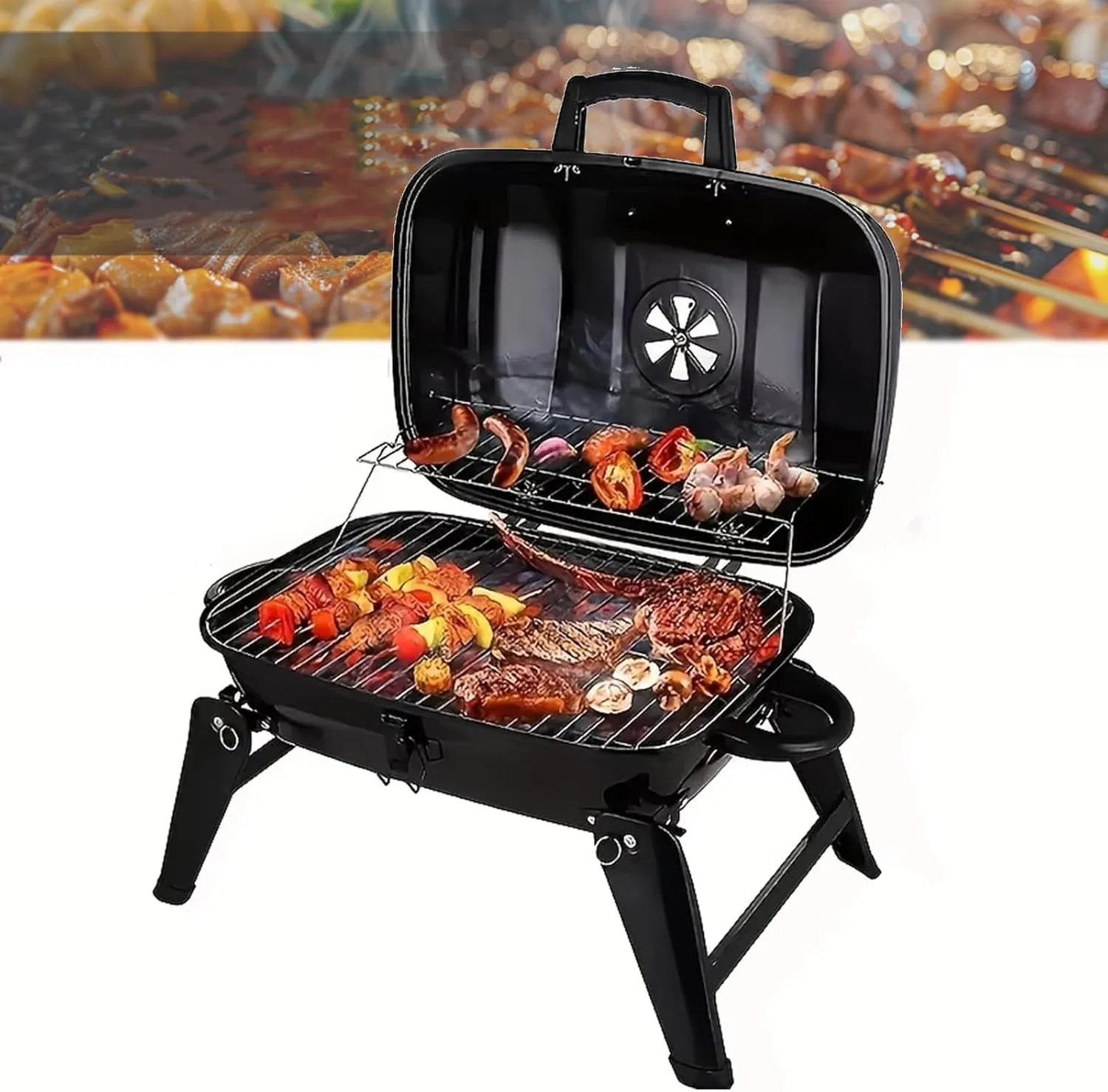 Portable Charcoal Grill, Smokers Folding Tabletop Grills, Camping Barbecue Grill for Outdoor Cooking Home Patio BBQ Grilling Backyard Picnics Party