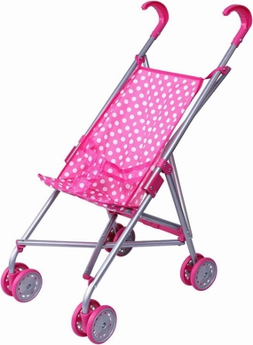 Precious Toys Baby Doll Stroller - Pink & White Polka Dots, Foldable for Girls 2 Years Old and Older, Toddlers