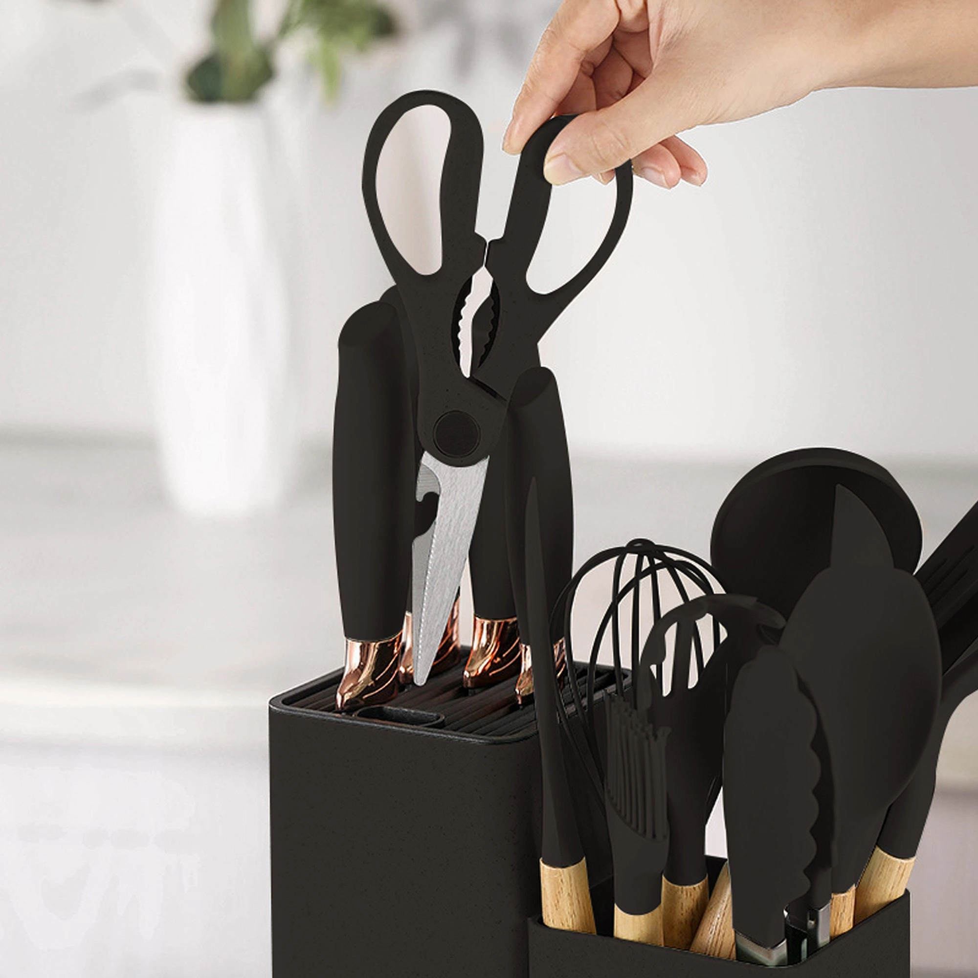 Premium 19-Piece Cooking Utensils and Knife Block Set with Mini Cutting Board
