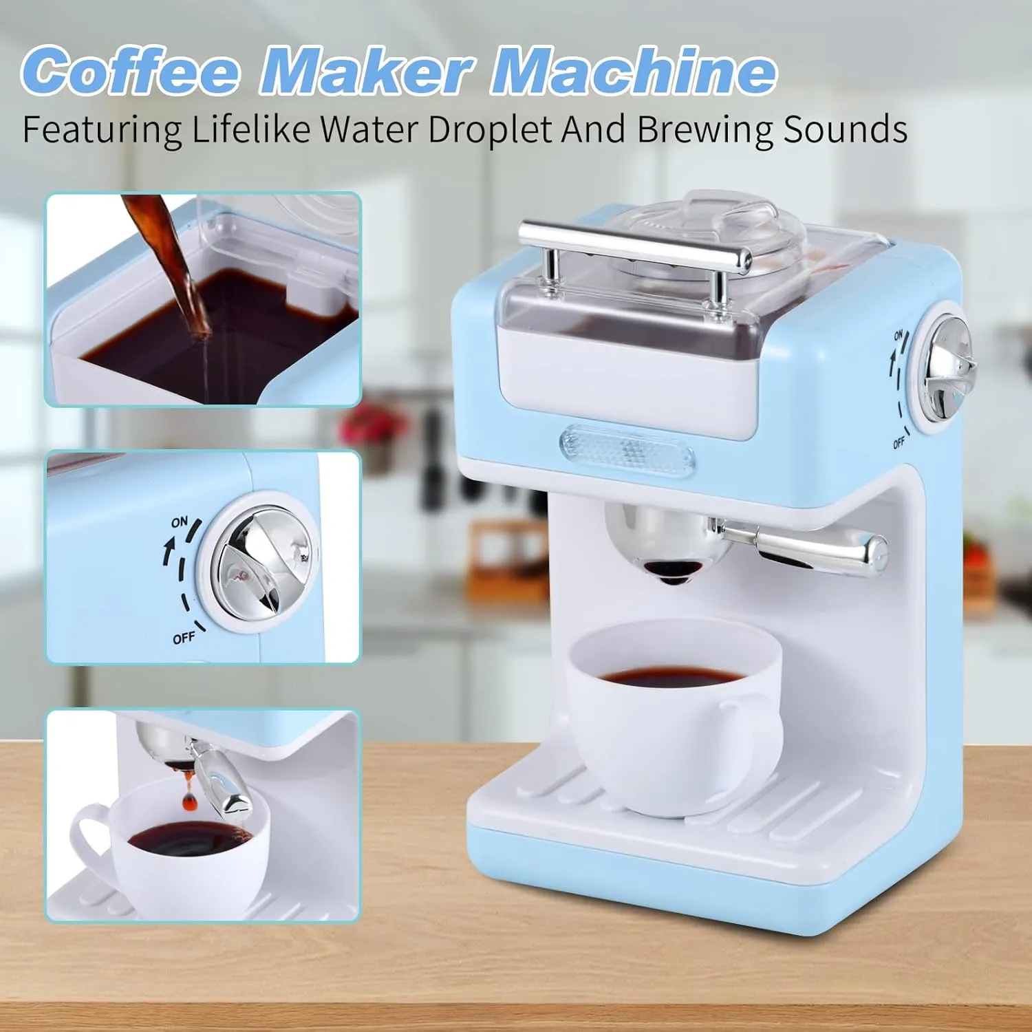 Pretend Play Kitchen Appliances Toy Set, Kids Kitchen Accessories Set with Coffee Maker, Toaster, Mixer with Light and Sound, Gift for Girls Boys Kids Ages 3 4 5 6 7 8(Blue)
