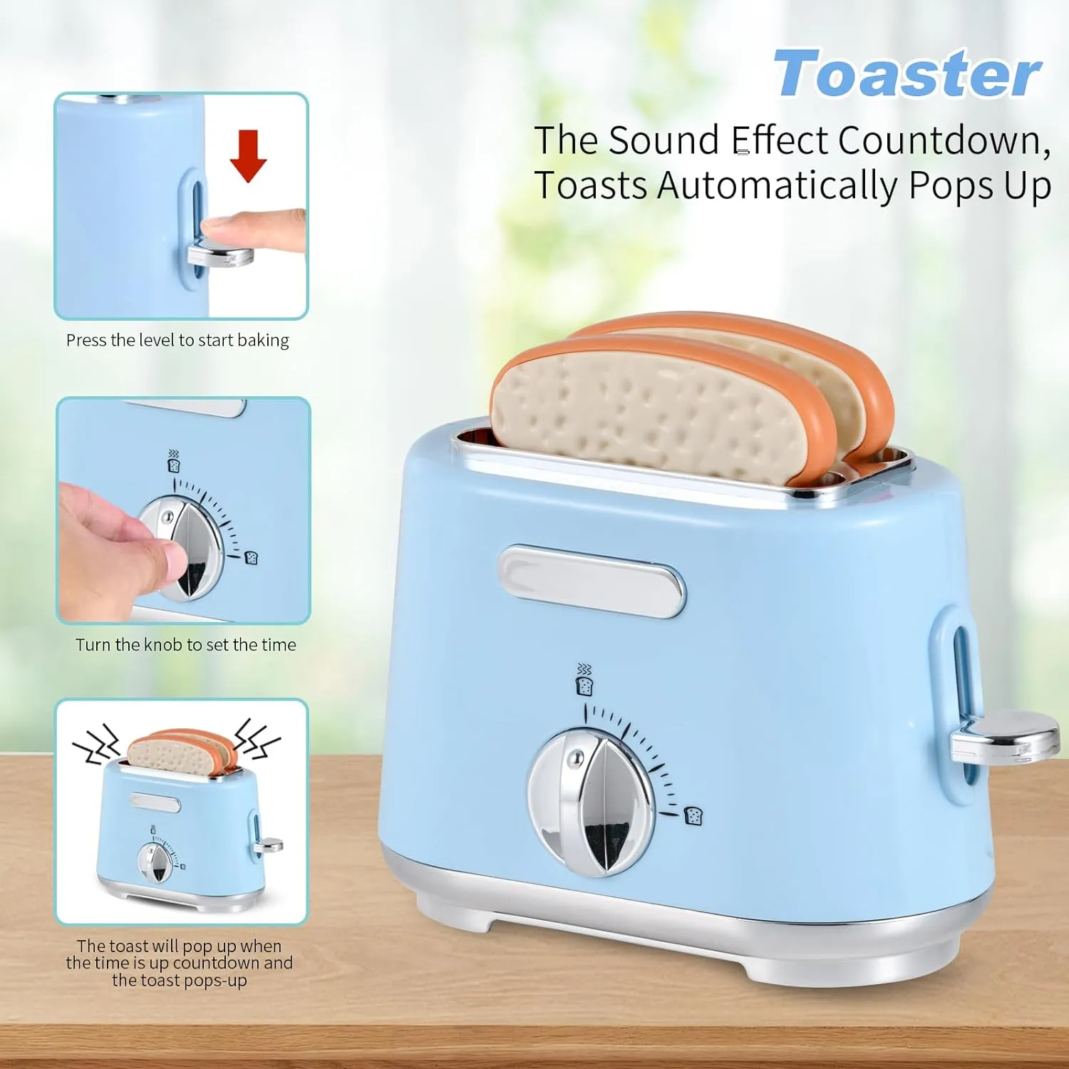 Pretend Play Kitchen Appliances Toy Set, Kids Kitchen Accessories Set with Coffee Maker, Toaster, Mixer with Light and Sound, Gift for Girls Boys Kids Ages 3 4 5 6 7 8(Blue)
