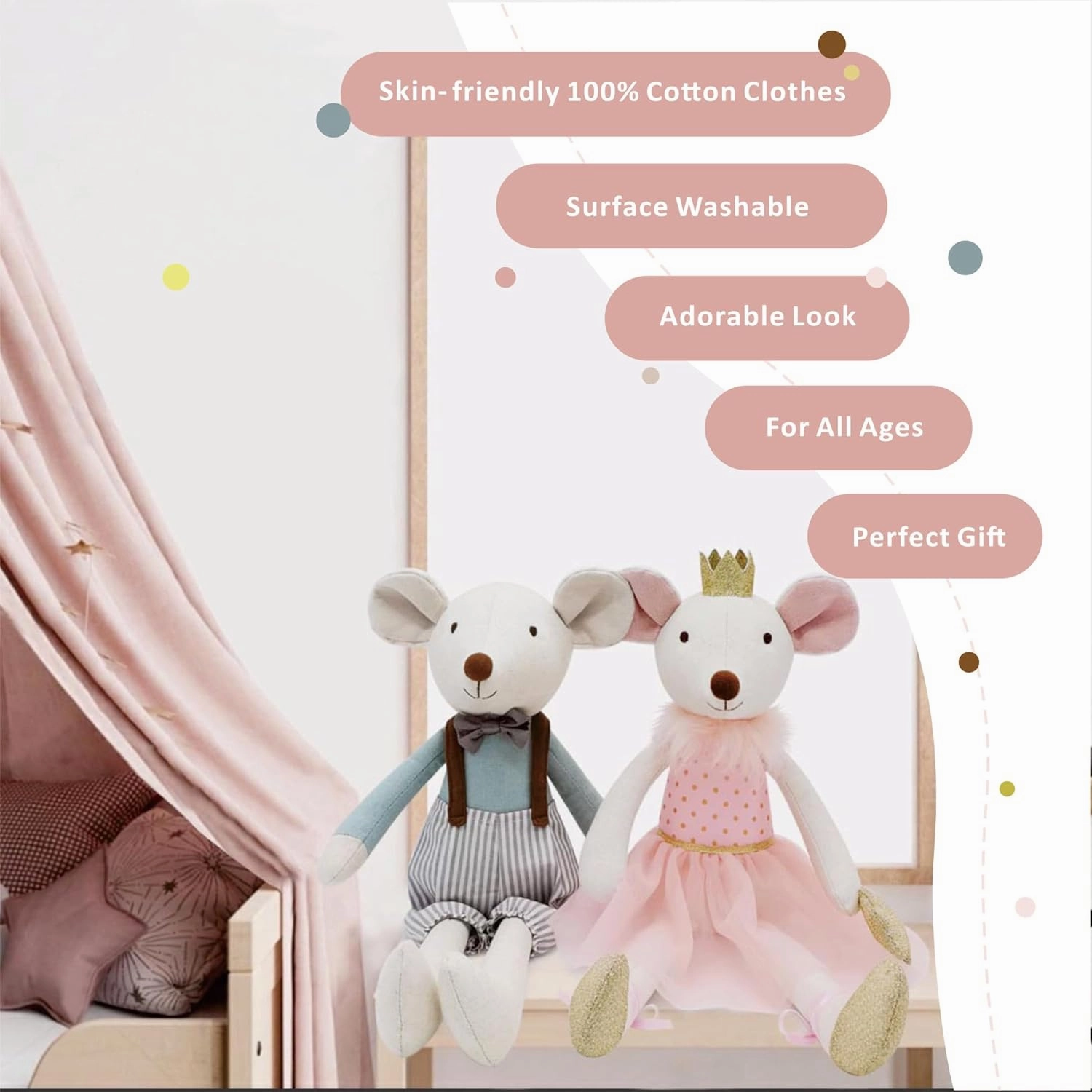 Princess Mouse Stuffed Animals,15.7" Pink Rat Plushies with Lace Skirt,Cute Stuffed Animal for Girls As Birthday
