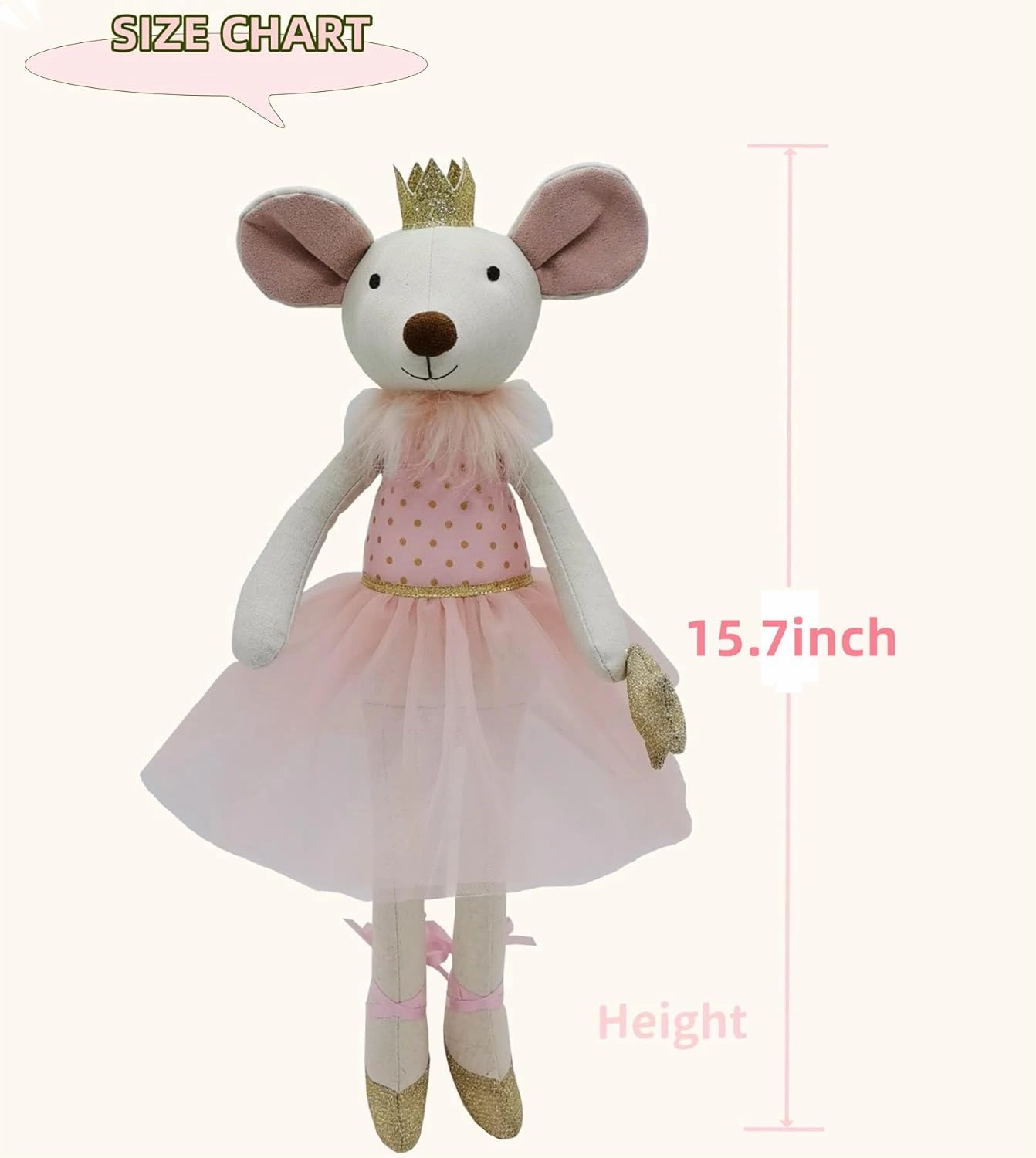 Princess Mouse Stuffed Animals,15.7" Pink Rat Plushies with Lace Skirt,Cute Stuffed Animal for Girls As Birthday