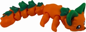 Pumpkin Fox 7.5 Inches - 3D Printed Fidget Fantasy Creature - Adorable Orange & Sparkly Green Desk Buddy