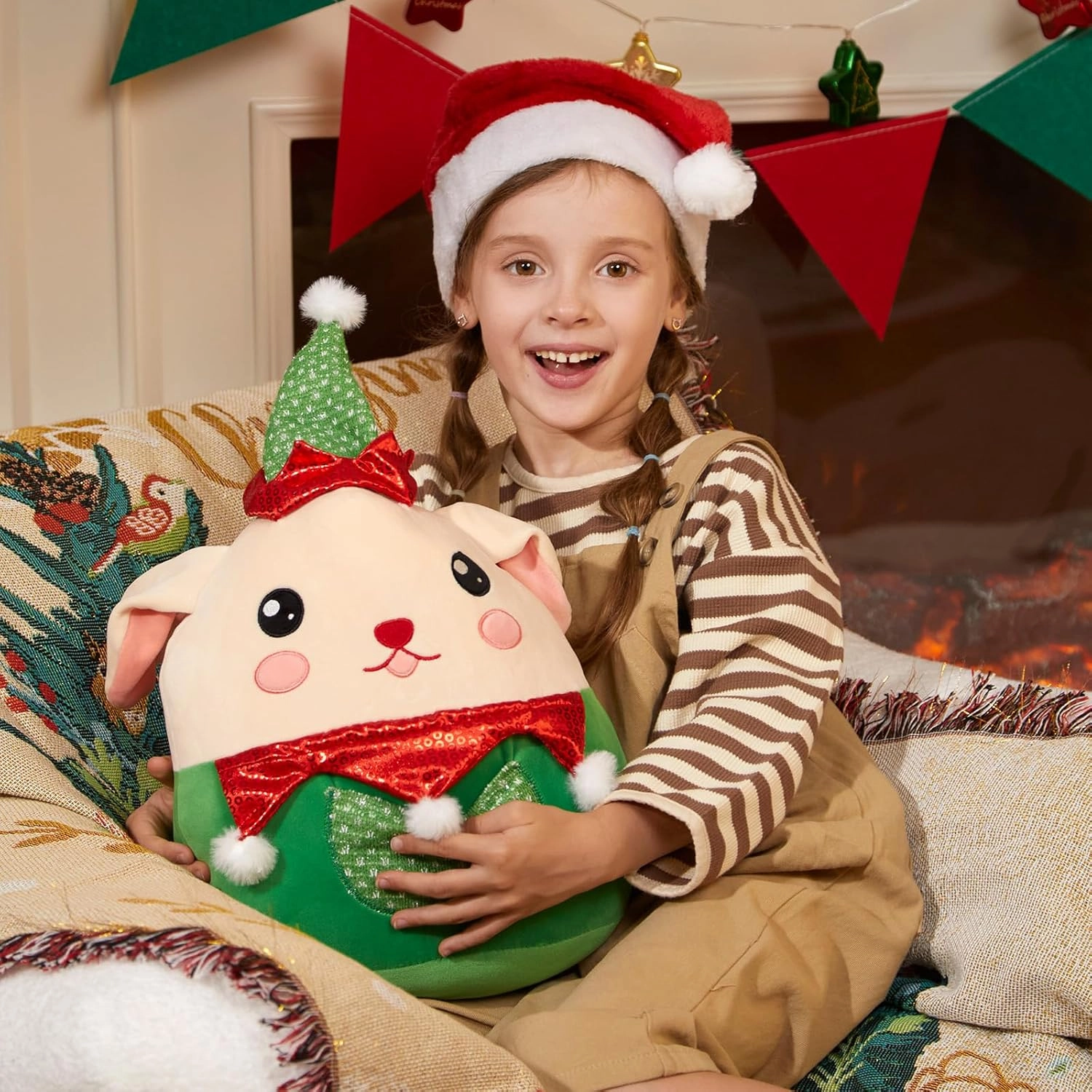 Puppy Plush Stuffed Animals Christmas Elf Dog Original Plushie Super Soft Cozy Cuddle Pillow Holiday Xmas Decor Gift for Boys Girls, 12"