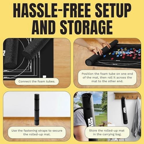 Puzzle Ready Jigsaw Puzzle Mat Roll-Up - 46″ x 29.5″ for 1500 Pieces - Portable Puzzle Board with 4 Sorting Trays, Storage Bag, Foam Roller, 3 Hook & Loop Fastener Straps