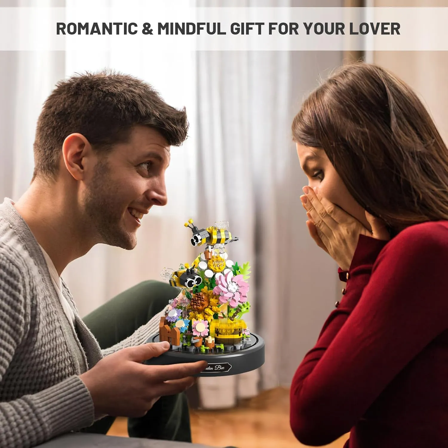 QLT QIAOLETONG Flower Bouquet Building Sets, 588 PCS Animals Flowers Botanical Collection Mini Bricks Building Blocks Toy for Adults, Valentine's Day for Her Mom Women Wife Girlfriend (Bee)