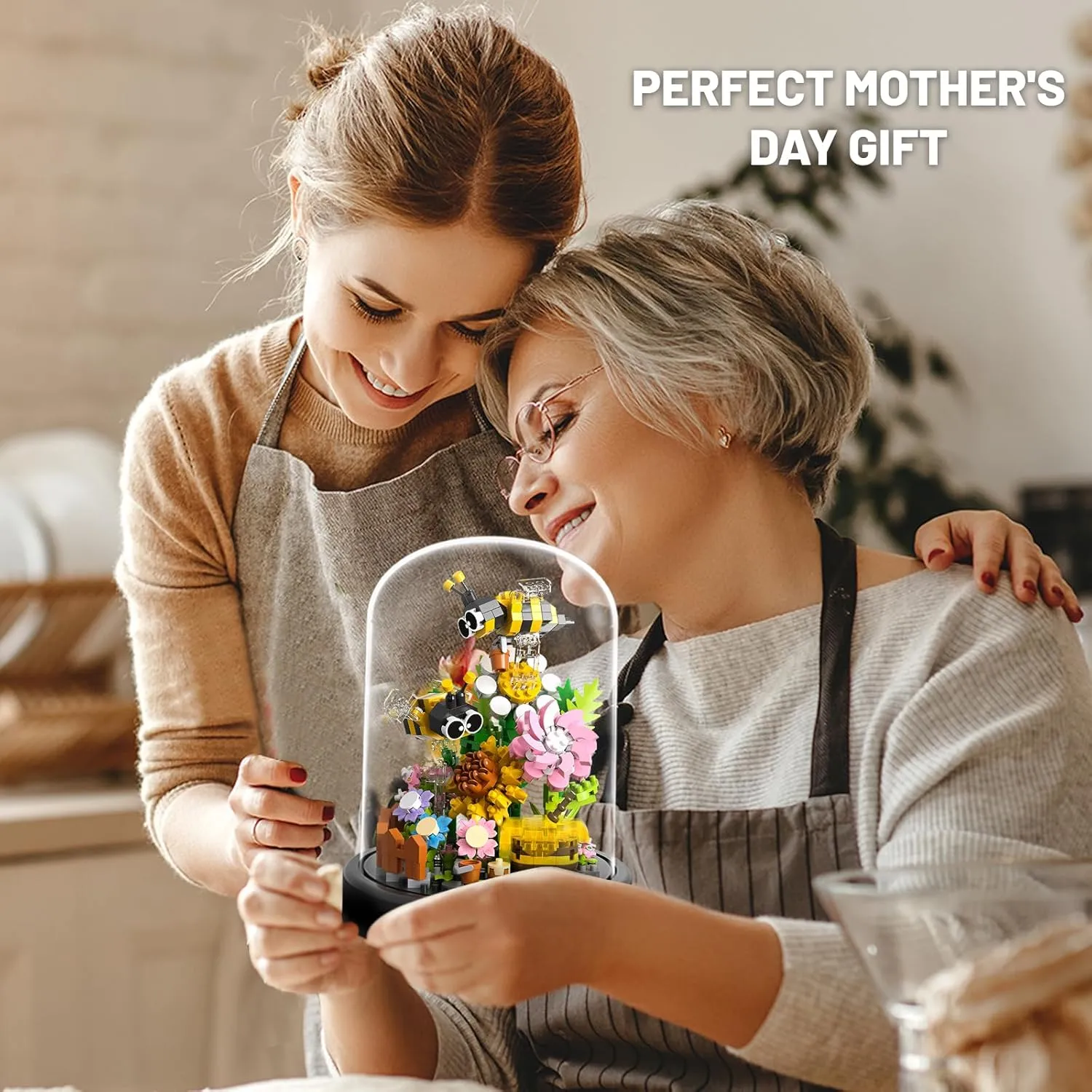 QLT QIAOLETONG Flower Bouquet Building Sets, 588 PCS Animals Flowers Botanical Collection Mini Bricks Building Blocks Toy for Adults, Valentine's Day for Her Mom Women Wife Girlfriend (Bee)