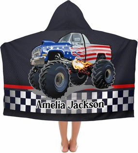 Race Car Truck Custom Hooded Bath Towel for Kids Boys Girls Wrap Microfiber 30X50 inches Personalized Beach Towels Poncho Gift for Swimming Sport