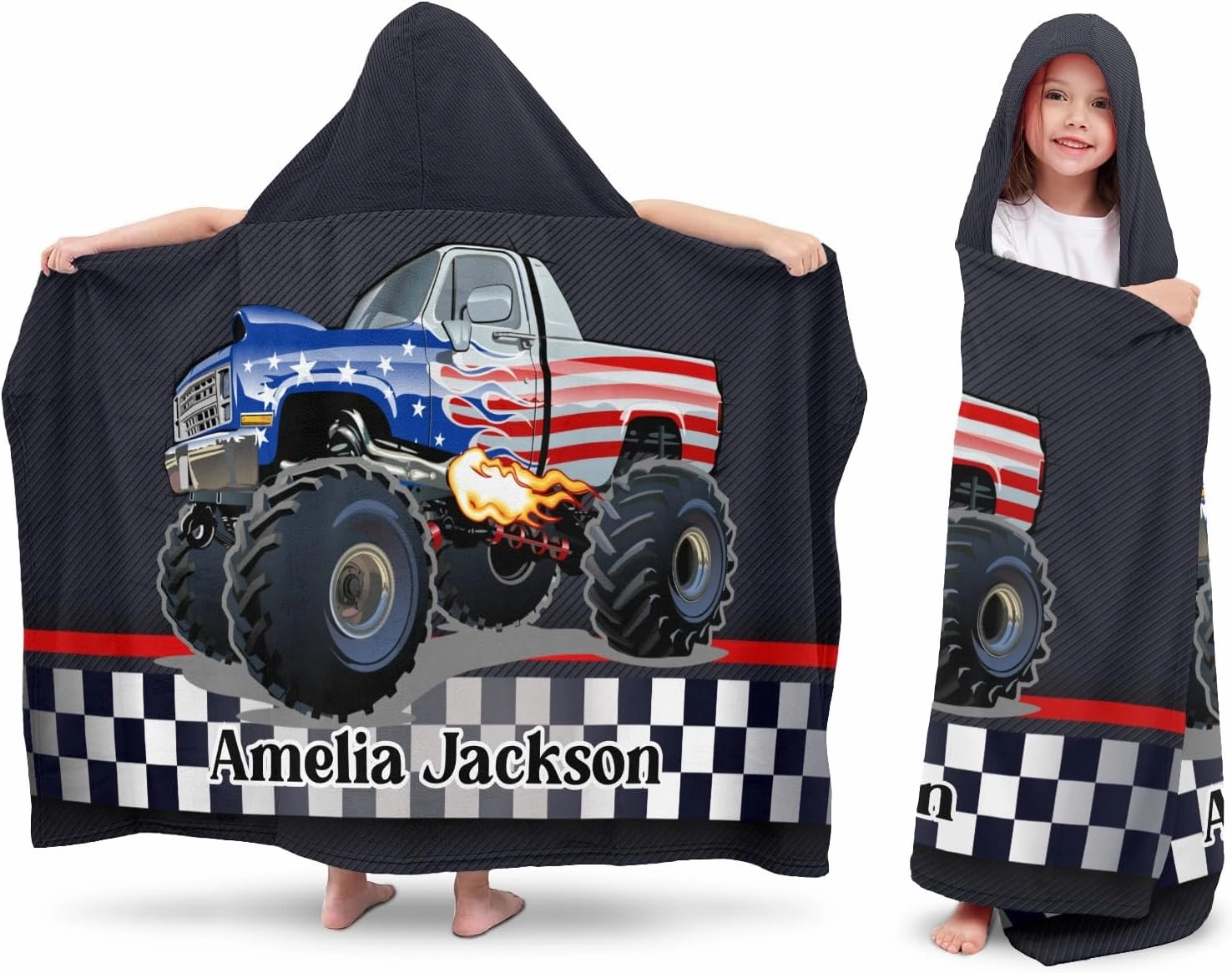 Race Car Truck Custom Hooded Bath Towel for Kids Boys Girls Wrap Microfiber 30X50 inches Personalized Beach Towels Poncho Gift for Swimming Sport