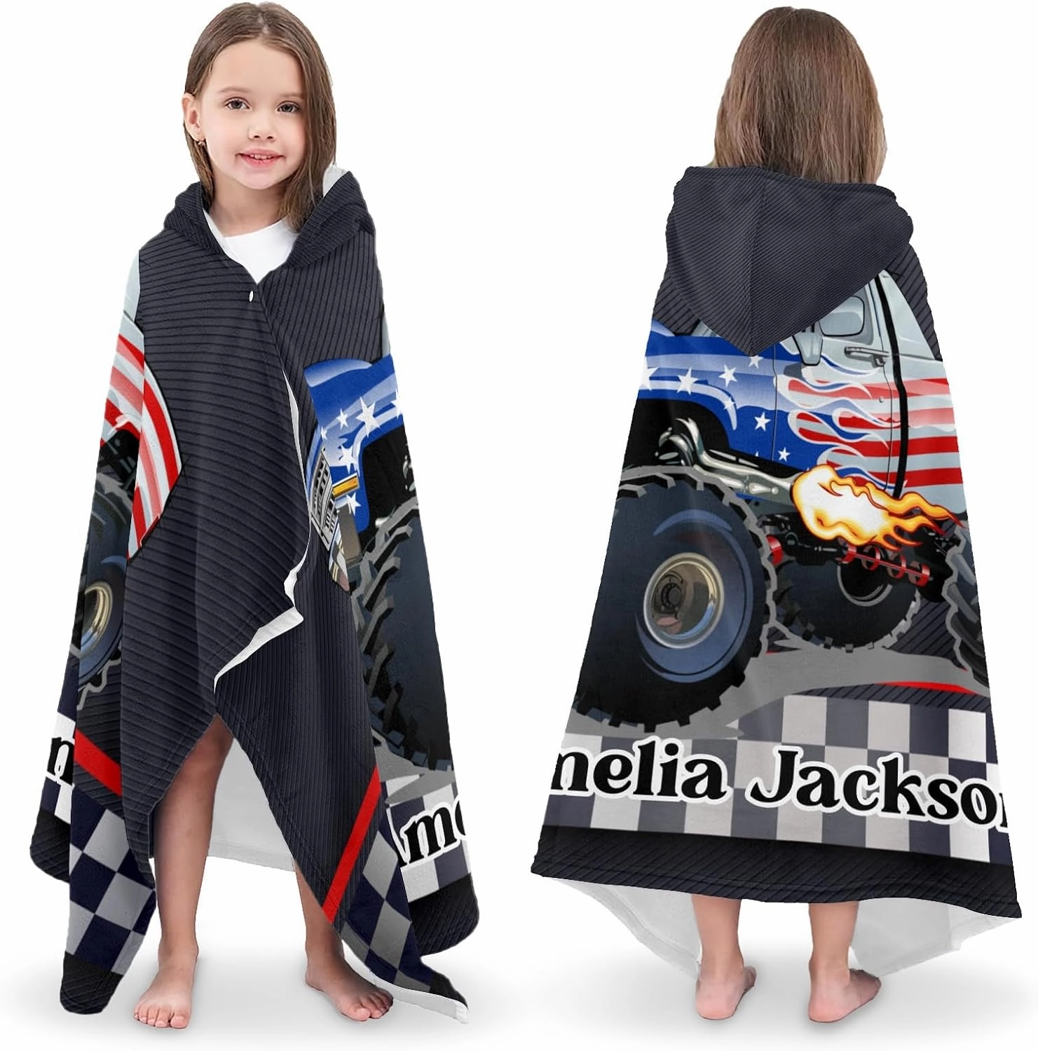 Race Car Truck Custom Hooded Bath Towel for Kids Boys Girls Wrap Microfiber 30X50 inches Personalized Beach Towels Poncho Gift for Swimming Sport