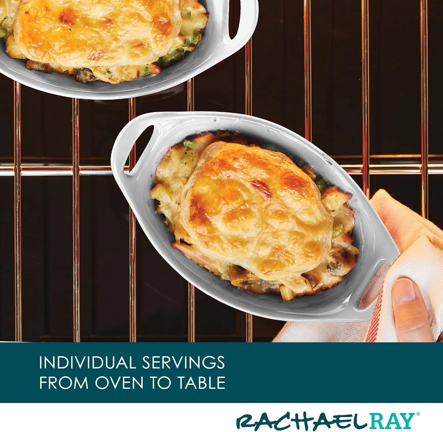 Rachael Ray Ceramics Au Gratin Set, Oval, Two 12-ounce, Light Sea Salt Gray