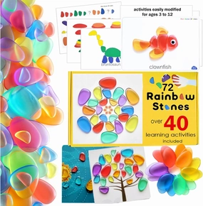 Rainbow Stones, 72 Stones 40  Activities, Learning & Education Toys, Classroom Must Haves, Math manipulatives, Light Table manipulatives Educational Toys for Kids 5-7, Montessori Toys