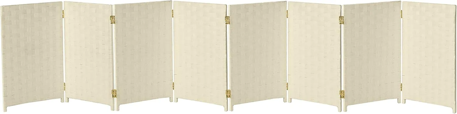 Red Lantern 2 ft. Short Woven Fiber Folding Screen - 6 Panel - Cream