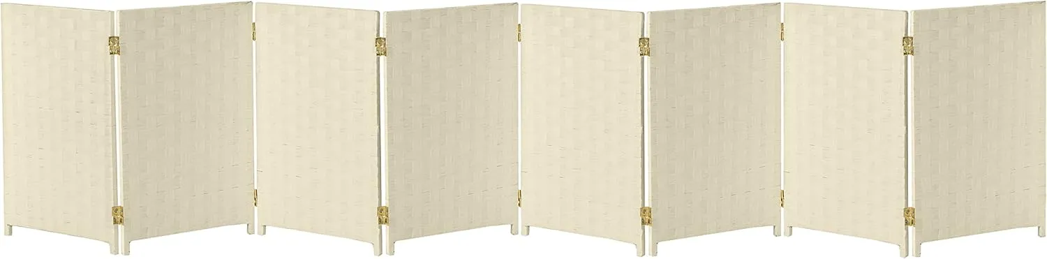 Red Lantern 2 ft. Short Woven Fiber Folding Screen - 6 Panel - Cream