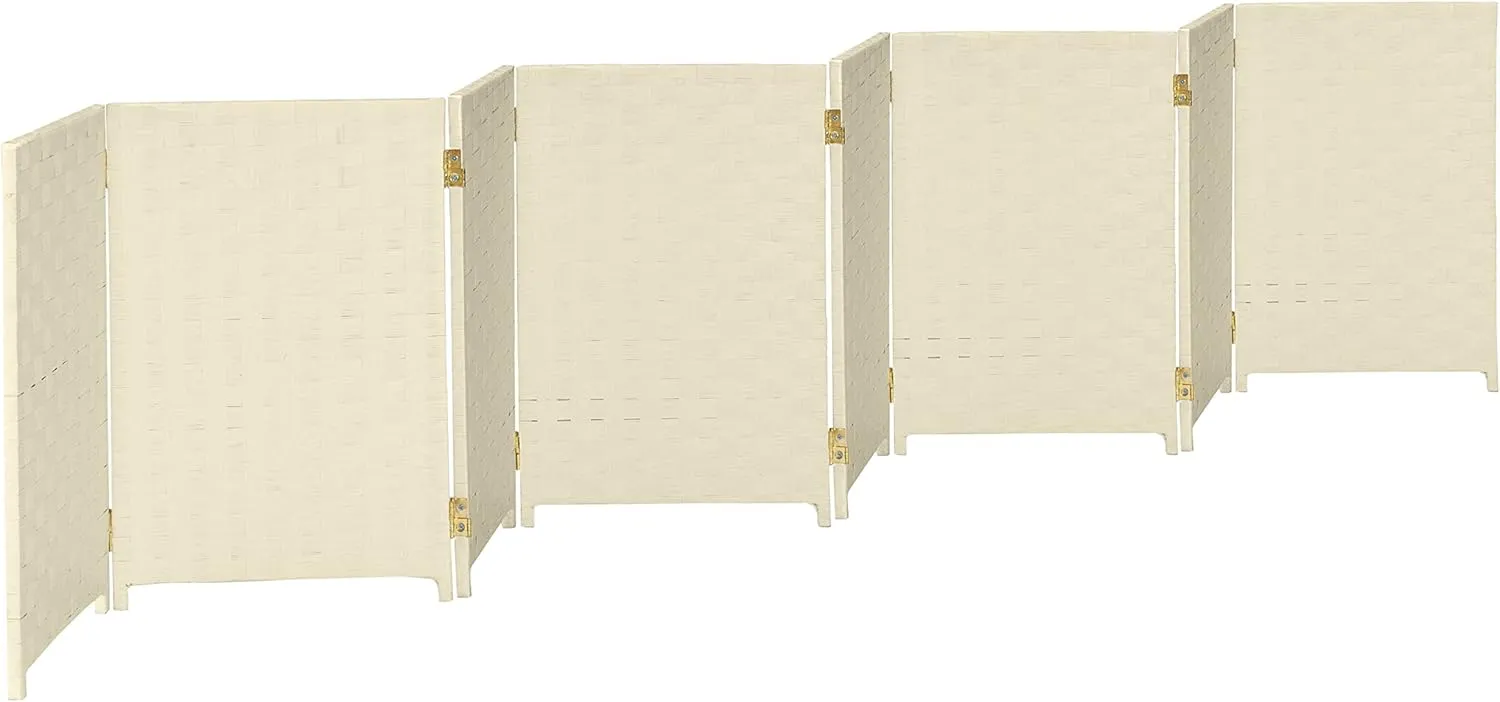 Red Lantern 2 ft. Short Woven Fiber Folding Screen - 6 Panel - Cream