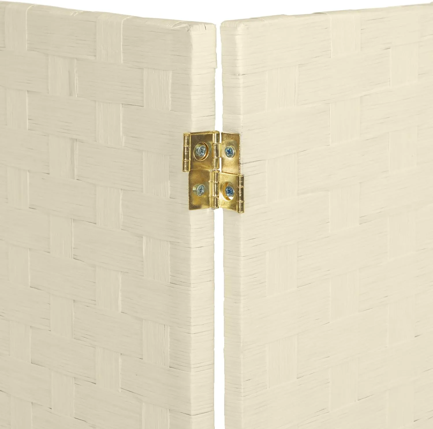 Red Lantern 2 ft. Short Woven Fiber Folding Screen - 6 Panel - Cream