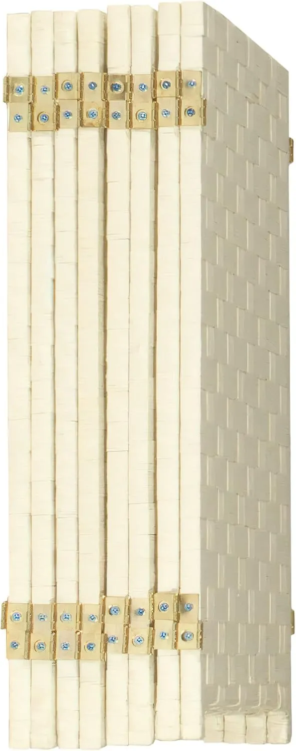 Red Lantern 2 ft. Short Woven Fiber Folding Screen - 6 Panel - Cream