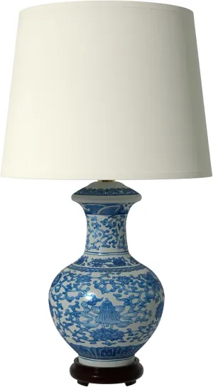 Red Lantern 24.5" Blue & White Porcelain Round Vase Lamp