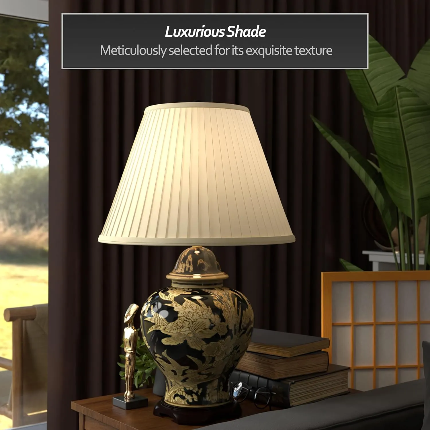 Red Lantern 28" Black and Tan Floral Bouquet Vase Lamp