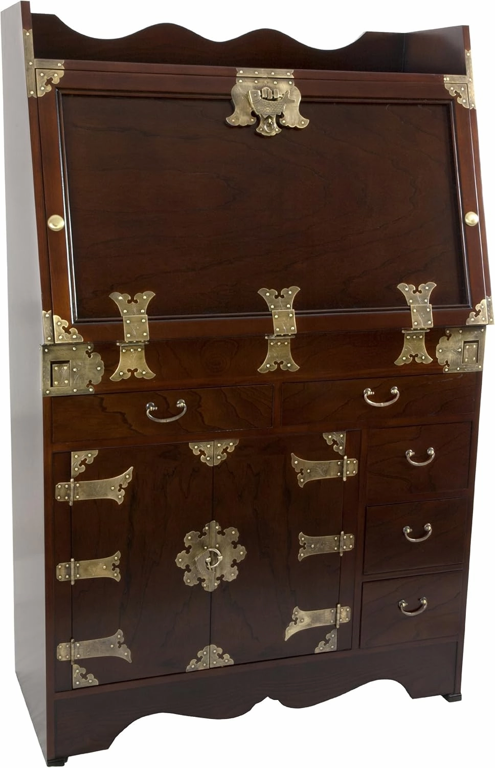 Red Lantern KRN-H-32 Korean Antique Style Drop Leaf Secretary Desk, Onesize, Chestnut