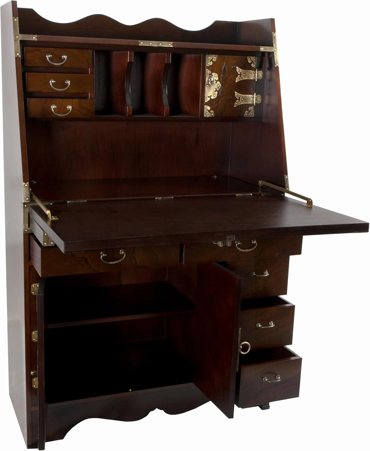 Red Lantern KRN-H-32 Korean Antique Style Drop Leaf Secretary Desk, Onesize, Chestnut