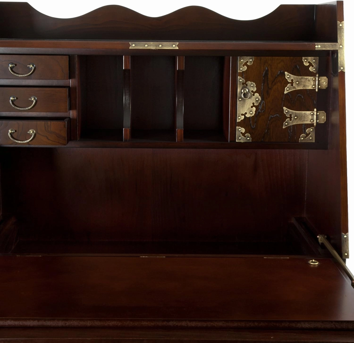 Red Lantern KRN-H-32 Korean Antique Style Drop Leaf Secretary Desk, Onesize, Chestnut