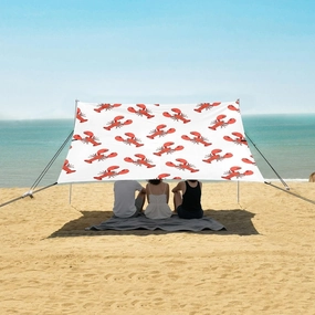Red Lobster Crayfish Cute Beach Canopy Tent Anti-UV & Wind Resistant, Camping Sun Shelter Easy Setup Portable,Outdoor Shade Tents with Sandbags,Sand Shovels,Ground Pegs & Stability Poles