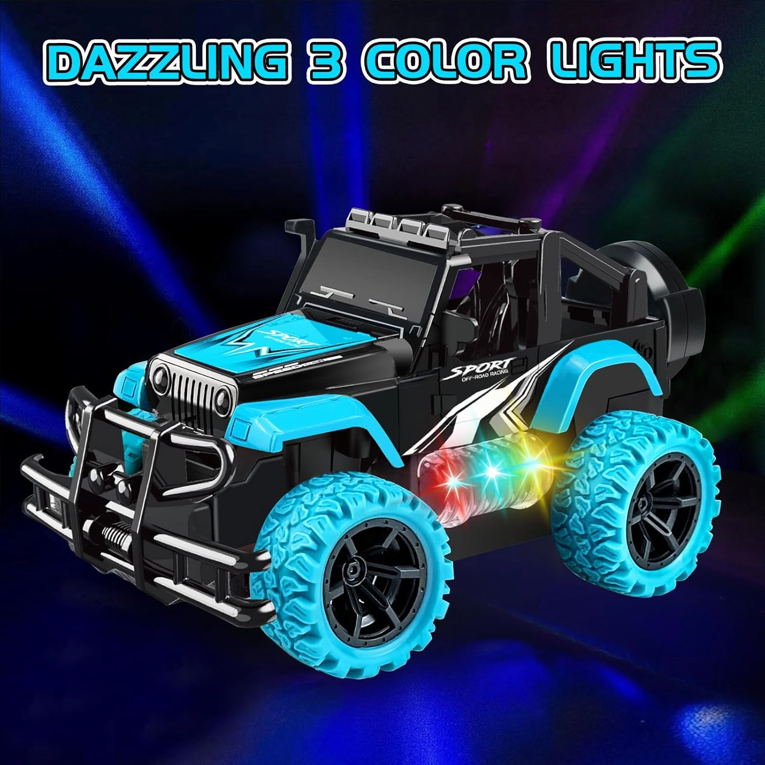 Remote Control Car for Kids 3-5, 1:20 Off Road Remote Control Truck Vehicles Stunt Rc Racing Cars for Boys Girls 4-7 8-12 Car Toys with 3 Color Lights Birthday Gift, Lake Blue