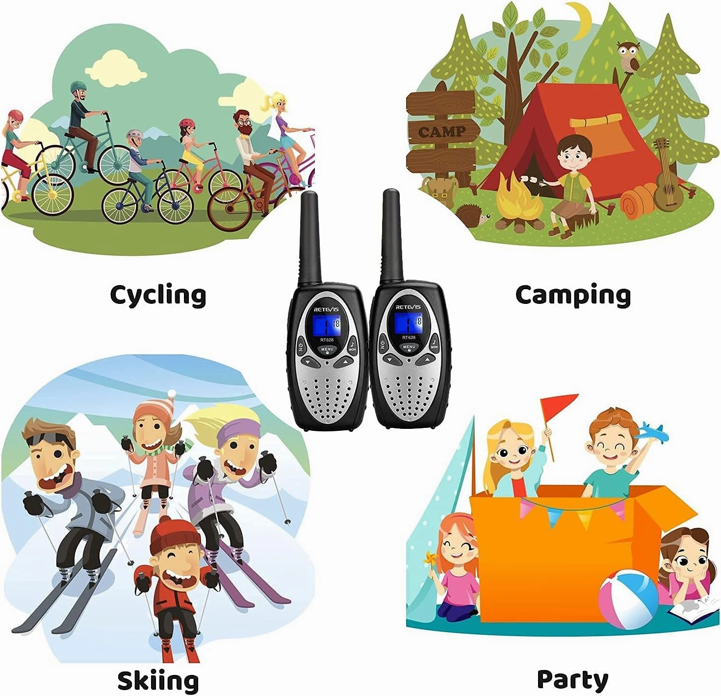 Retevis RT628 Walkie Talkies for Kids,Toy Gifts for 6-12 Year Old Boys Girls,Kid Gifts Walkie Talkie for Adults Outdoor Camping Hiking(Silvery 1 Pair)