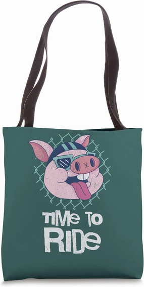 Ride Motorcycle Rider Pig Cool, Helmet Retro Vintage Piggy Tote Bag