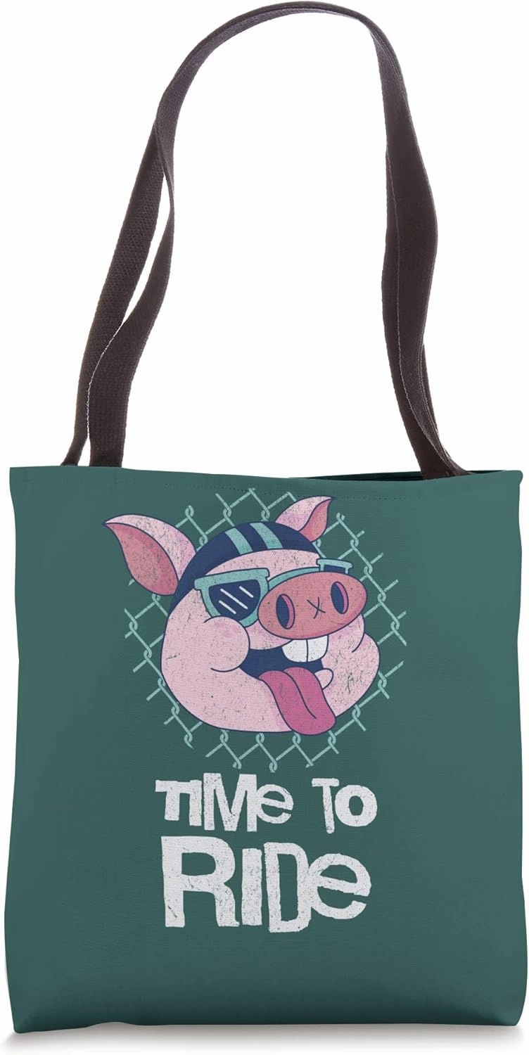 Ride Motorcycle Rider Pig Cool, Helmet Retro Vintage Piggy Tote Bag