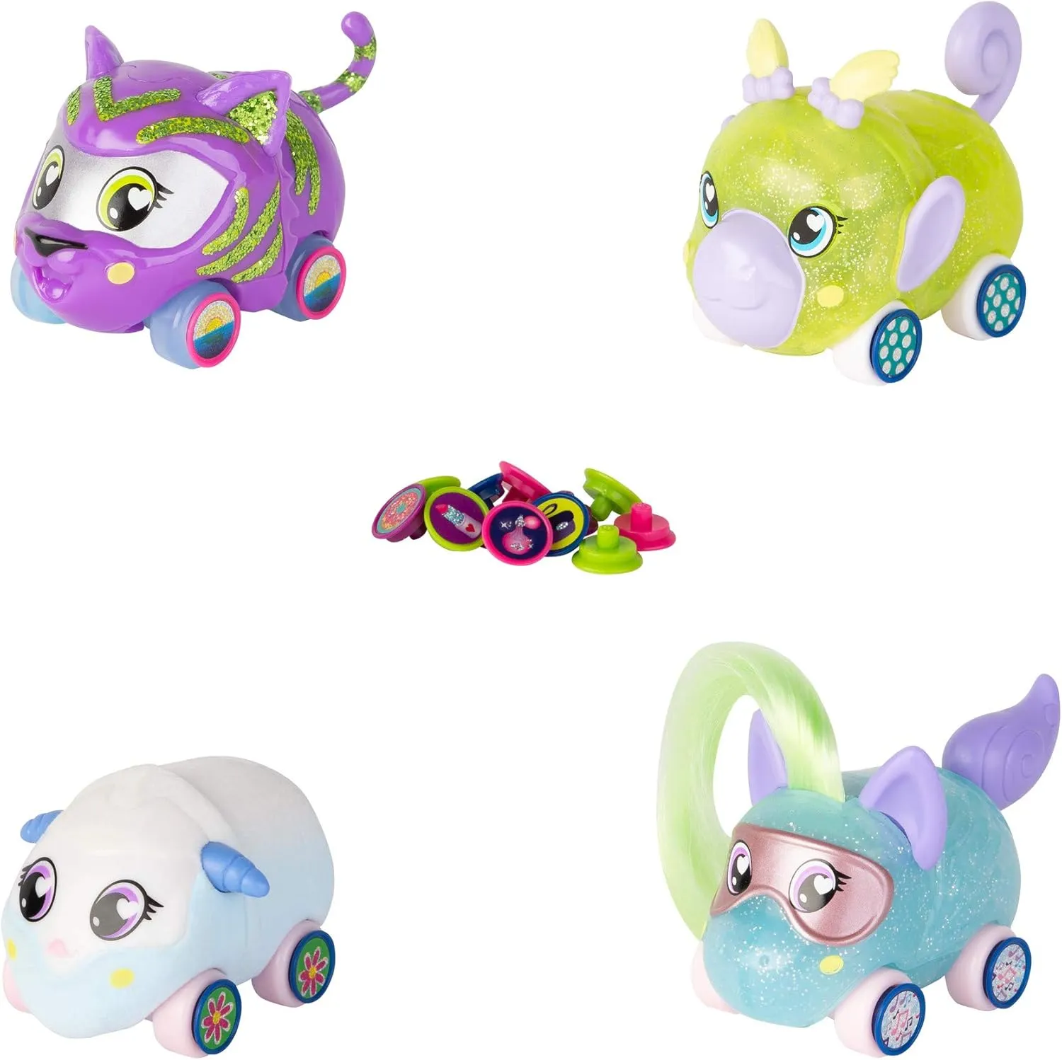 Ritzy Rollerz Toy Cars for Girls with Surprise Charms, 4Ever Friends, Four Cute Cars with Unique Fashion Finishes, 4 Pack