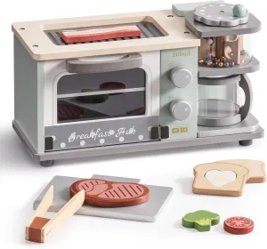 ROBUD Toddler Kitchen Playset - Wooden Breakfast Set with Coffee Maker, Toaster, Griddle, Play Food - Realistic Pretend Play Appliance and Accessories for Kids Ages 3  Boys and Girls (Mint Green)