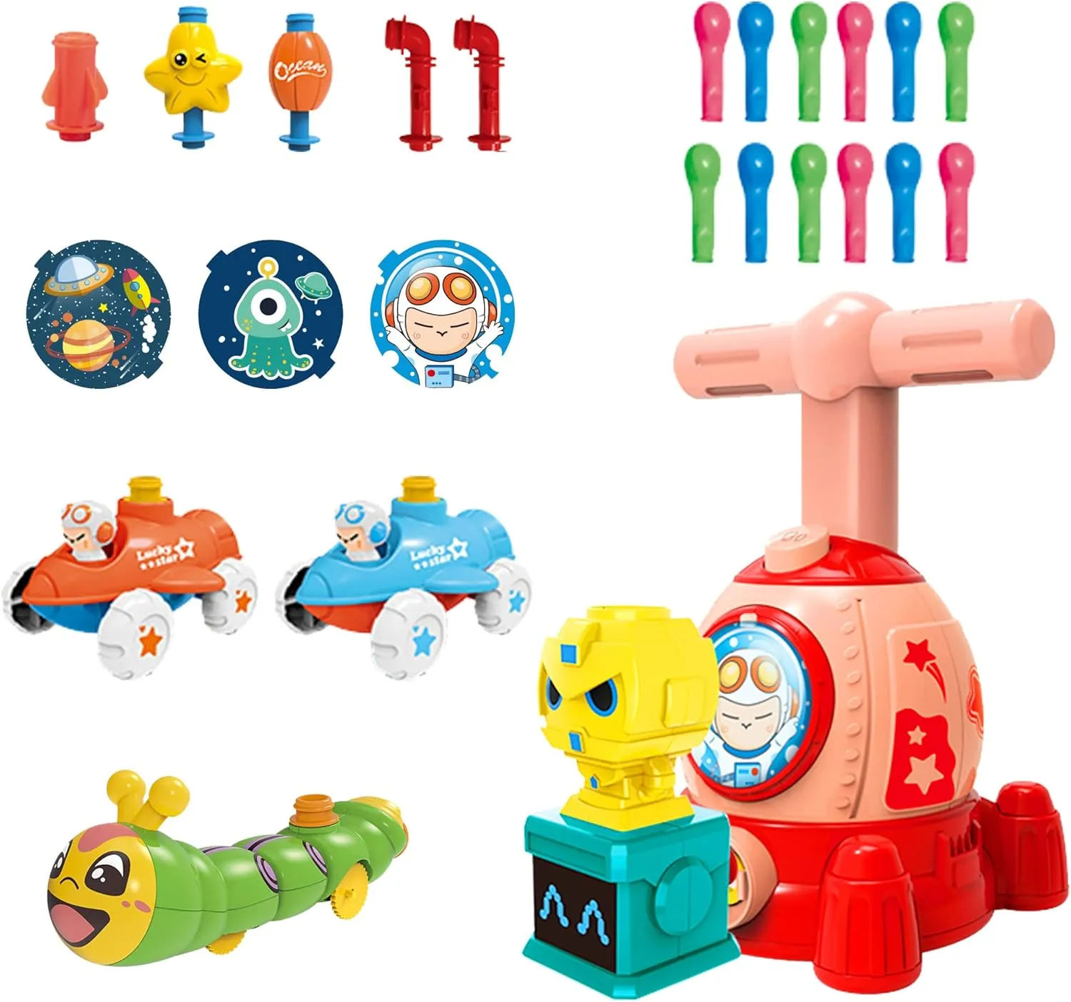 Rocket Balloons with Pump,Balloon Powered Toy Car with 12 PCS Balloons and Car Launcher Tower, Party Supplies Balloon Toys for Kids Ages 3  (Rocket-Red)