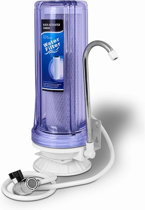 Ronaqua One Stage Countertop Drinking Water Filtration System Removes Chlorine with Block Activated Carbon Filter, Transparent Housing, and Meets NSF Standards & Regulations