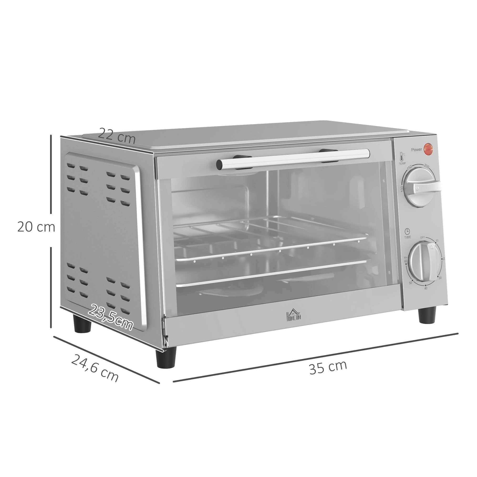 Rootz Mini Oven - Compact Electric Oven - Small Toaster Oven - Adjustable Cooking - 35cm x 24.6cm x 20cm - Stainless Steel, Grey