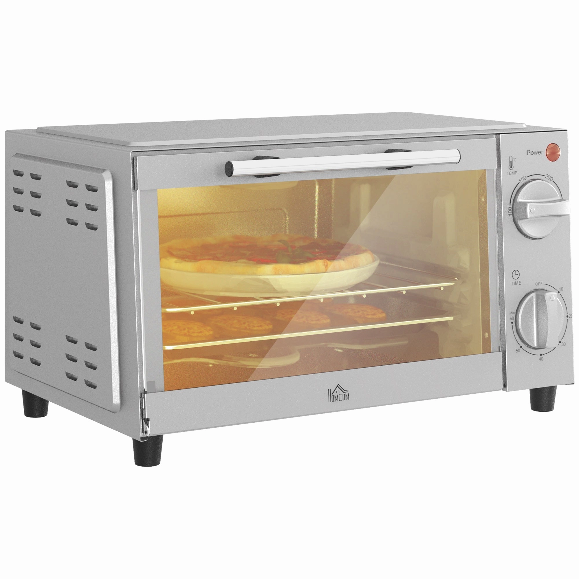 Rootz Mini Oven - Compact Electric Oven - Small Toaster Oven - Adjustable Cooking - 35cm x 24.6cm x 20cm - Stainless Steel, Grey