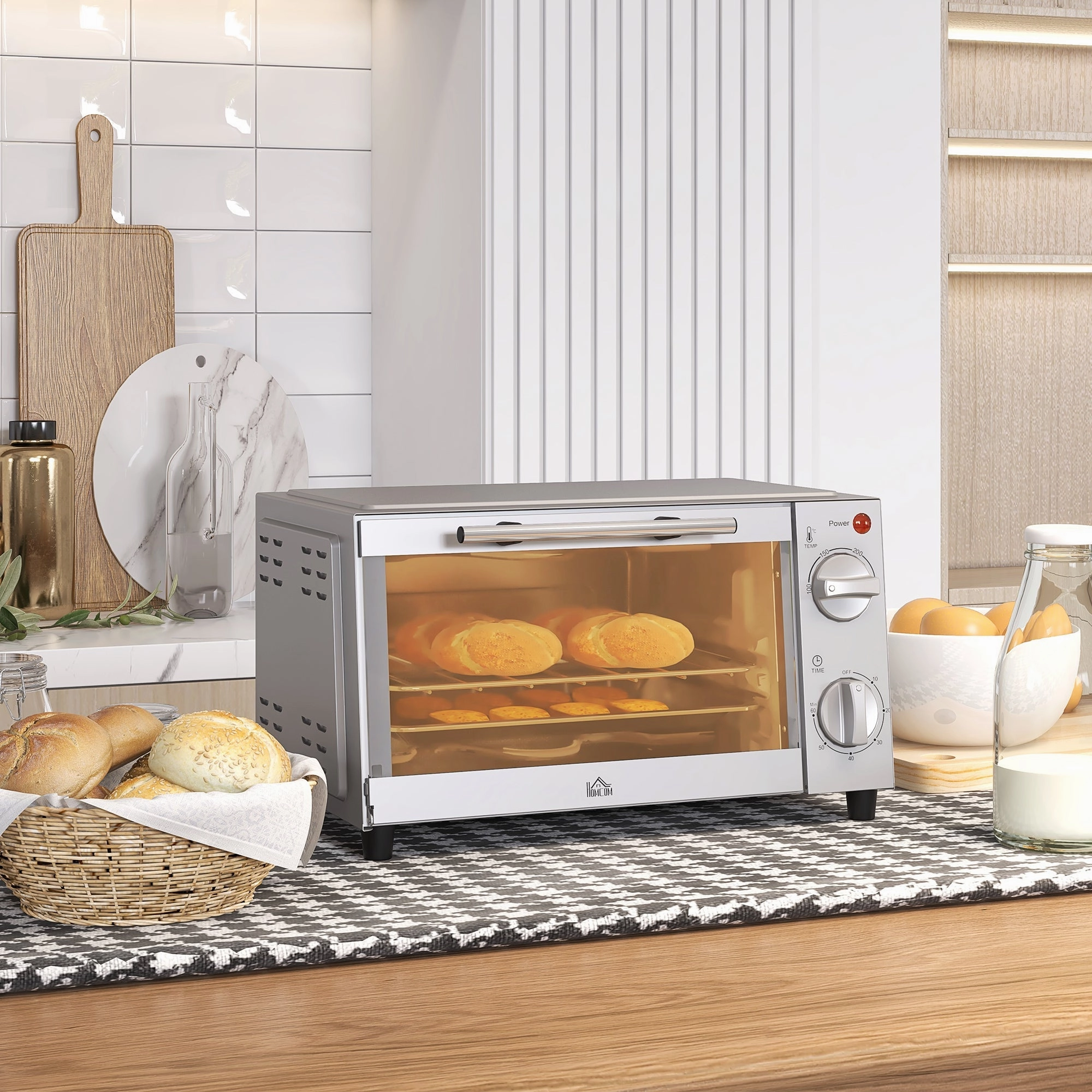Rootz Mini Oven - Compact Electric Oven - Small Toaster Oven - Adjustable Cooking - 35cm x 24.6cm x 20cm - Stainless Steel, Grey