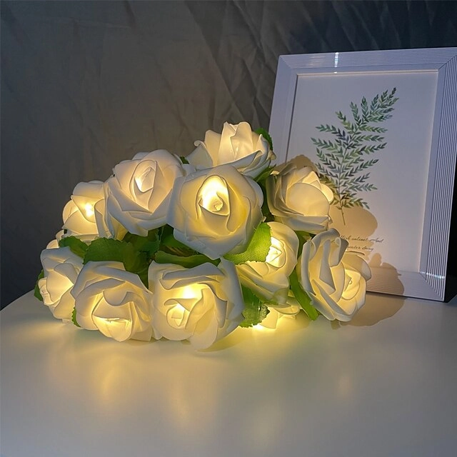 Rose Flower Leaf Fairy String Lights 3M-20LEDs 1.5M-10LEDs Wedding Garden Party Holiday Valentines Lights Decoration Battery or USB Powered