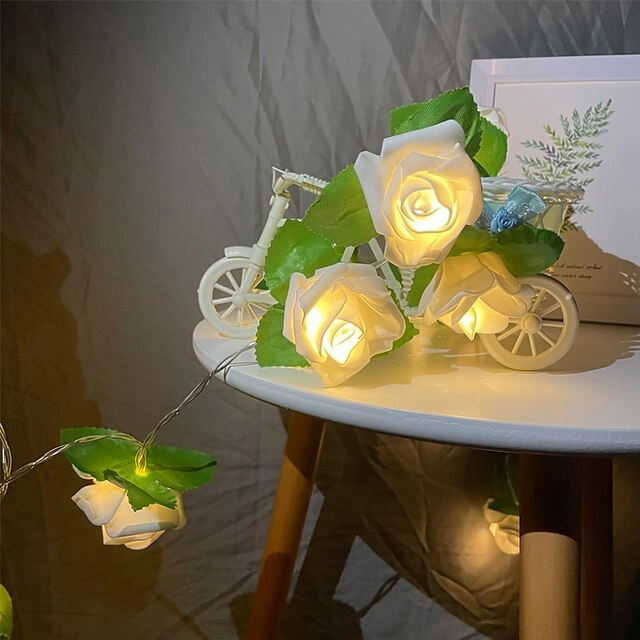 Rose Flower Leaf Fairy String Lights 3M-20LEDs 1.5M-10LEDs Wedding Garden Party Holiday Valentines Lights Decoration Battery or USB Powered